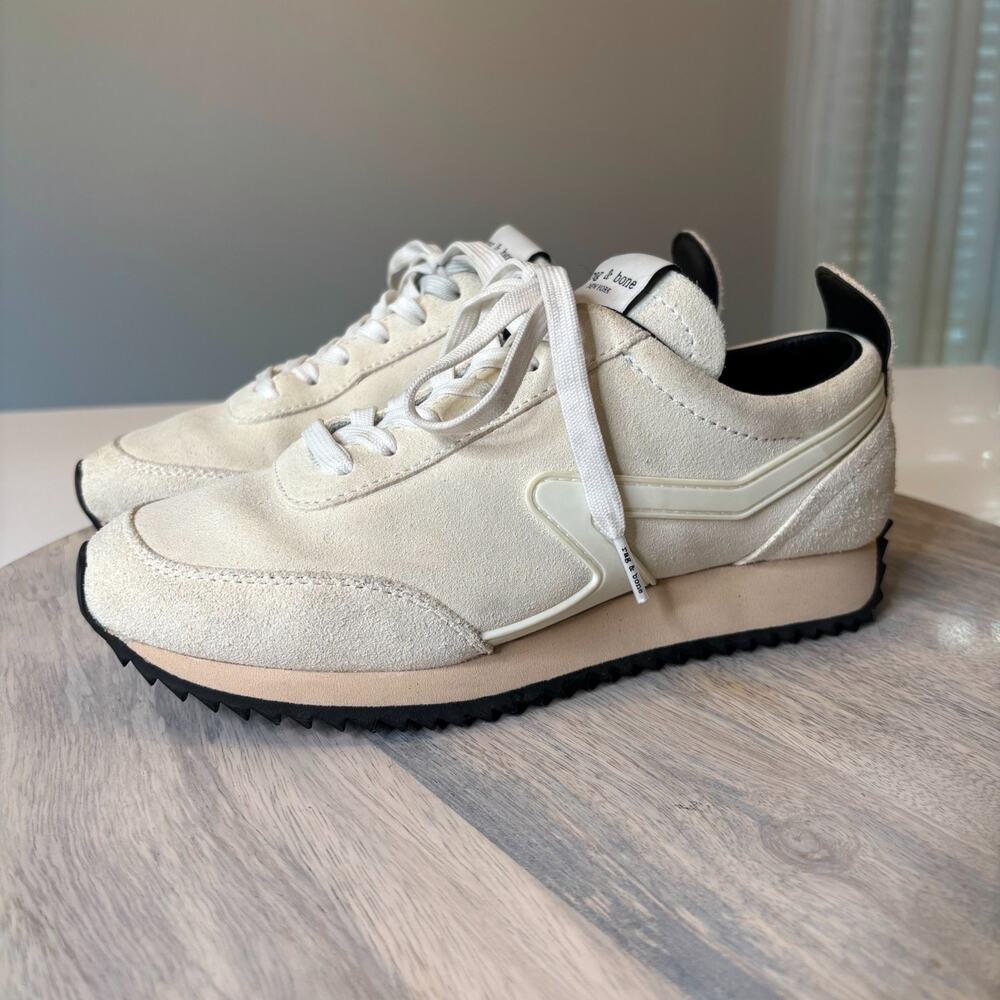Rag & Bone Retro Runner Sneakers Off White Suede Nylon EU 36.5 US 6 Women’s - Picture 3 of 10